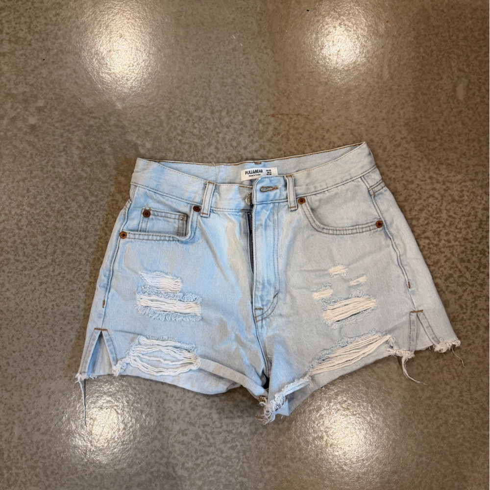 Pull&Bear Light Blue Ripped Jean Shorts